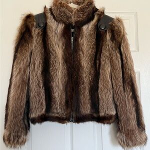 Real Raccoon Fur Brown and Black Jacket